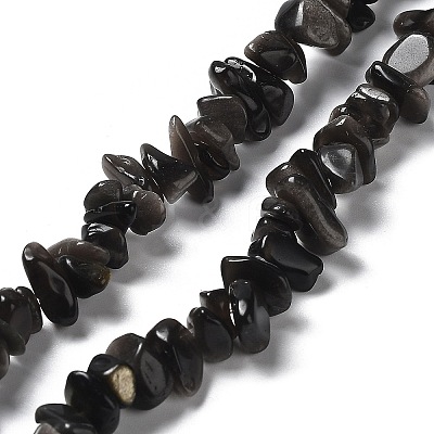 Natural Silver Sheen Obsidian Chip Beads Strands G-M205-07A-1