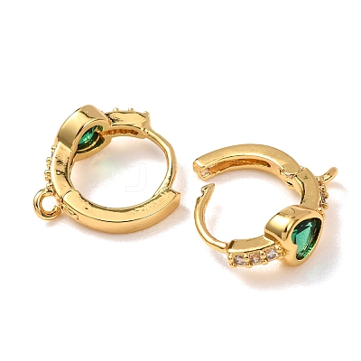 Heart Brass Pave Cubic Zirconia Huggie Hoop Earrings KK-D259-13A-G-1