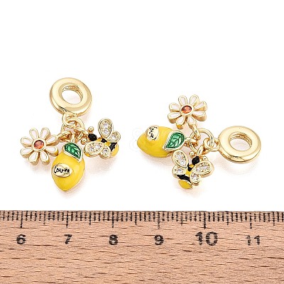 Brass Micro Pave Clear Cubic Zirconia and Enamel European Dangle Charms KK-T079-83G-1