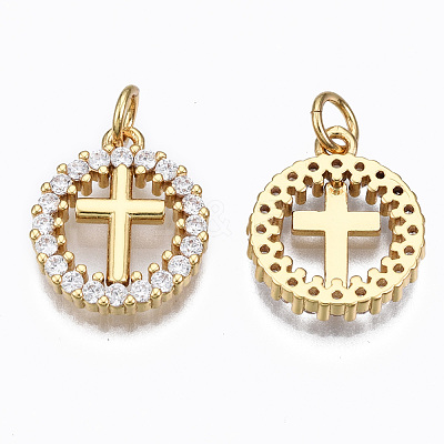 Brass Micro Pave Clear Cubic Zirconia Pendants ZIRC-N039-140-NF-1