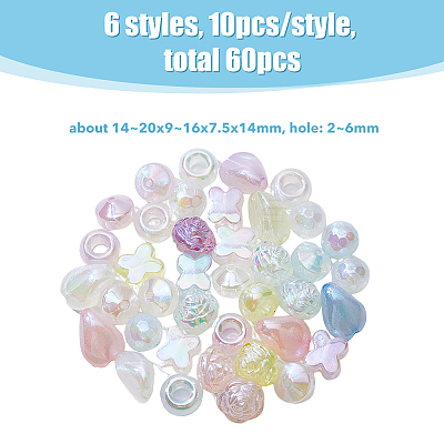 60Pcs 6 Style Plating Acrylic Beads OACR-FH0001-048-1