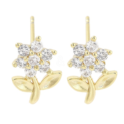 Brass Micro Pave Clear Cubic Zirconia Stud Earrings for Women EJEW-S217-E02-1