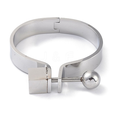 Non-Tarnish Round Ball 304 Stainless Steel Hinged Bangles BJEW-G700-06P-1