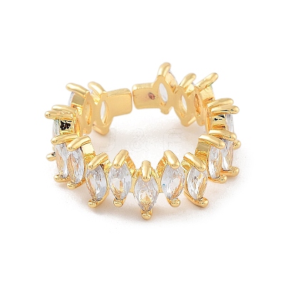 Brass with Cubic Zirconia Open Cuff Rings RJEW-B053-05-1