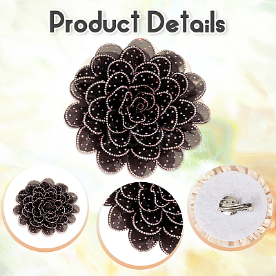 Flower Cloth Rhinestone Broochs JEWB-WH20009-06P-02-1