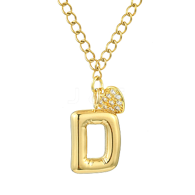 304 Stainless Steel Clear Cubic Zirconia Heart & Letter Pendant Curb Chain Necklaces for Women NJEW-FS00012-27D-1