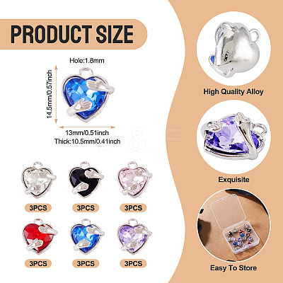 18Pcs 6 Colors Alloy Glass Charms FIND-TA0009-91P-1