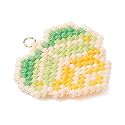 Glass Seed Beaded Maple Leaf Pendants PALLOY-MZ00889-02-1