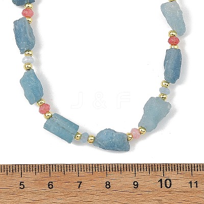 Raw Rough Natural Aquamarine & Dyed Faceted Rondelle Malaysia Jade Beaded Necklaces for Women NJEW-JN06487-1