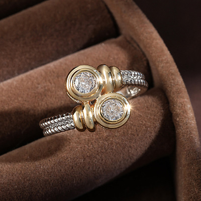 Flat Round Brass Micro Pave Clear Cubic Zirconia Finger Rings for Women FS-WGBC030-02-1