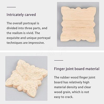 Natural Solid Wood Carved Onlay Applique Craft WOOD-FH0001-35-1