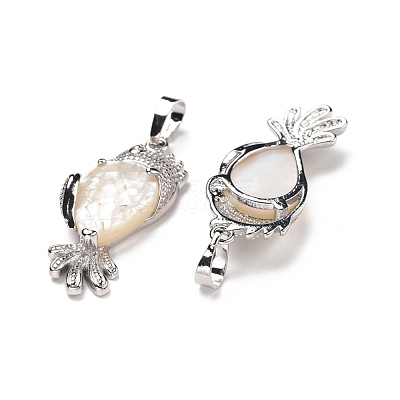 Eco-Friendly Rack Plating Brass Natural White Shell Pendants SSHEL-M020-01P-05-1