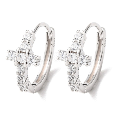 Cross 925 Sterling Silver Micro Pave Clear Cubic Zirconia Hoop Earrings EJEW-K317-06P-1