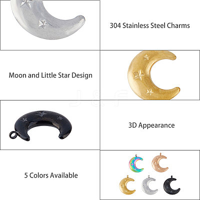 10Pcs 5 Colors 304 Stainless Steel Pendants STAS-DC0013-61-1