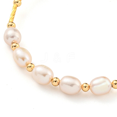 Brass & Natural Freshwater Pearl Beads Open Cuff Bangles for Women BJEW-F470-03G-01-1