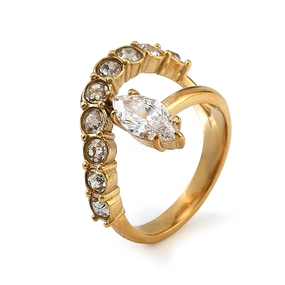 304 Stainless Steel Micro Pave Cubic Zirconia Cuff Open Rings for Women SA-CBAABBA-09C-G-1