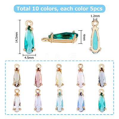 50Pcs 10 Colors Faceted Glass Charms GLAA-HS0001-08-1