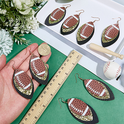 4Pair Rugby Leather with 304 Stainless Steel Dangle Earring EJEW-CL00002-1