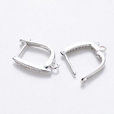 Brass Micro Pave Cubic Zirconia Hoop Earring Findings with Latch Back Closure KK-T048-033P-NF-1