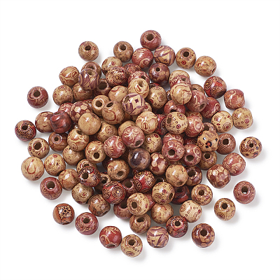 Printed Natural Wood Beads WOOD-TA0001-15-1
