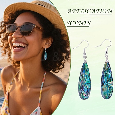 1 Pair Rack Plating Brass Natural Paua Shell Dangle Earrings EJEW-TA0001-86-1