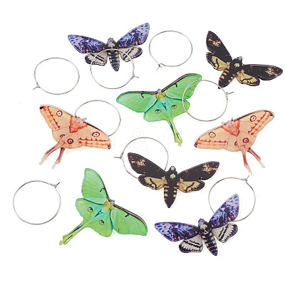 4 Pairs 4 Colors Butterfly Alloy & Acrylic Hoop Earrings EJEW-TA0001-88B-1