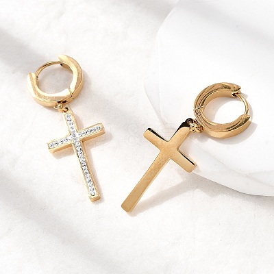Cross 304 Stainless Steel Polymer Clay Rhinestones Hoop Earrings EJEW-G453-11G-02-1