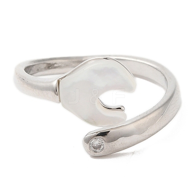 Natural Shell Spanner Open Cuff Ring with Cubic Zirconia RJEW-G288-07P-1