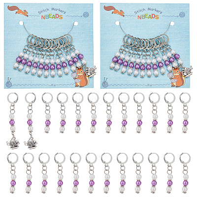 Acrylic Imitated Pearl & Alloy Pendant Stitch Markers HJEW-AB00300-1