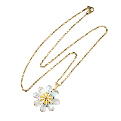Glass & Handmade Polymer Clay & Glass Seed Beaded Flower Pendant 304 Stainless Steel Cable Chain Necklaces NJEW-MZ00119-01-1