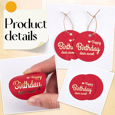 100Pcs Flat Round Gold Word Happy Birthday Dear Sweet Hanging Tags DIY-SP0003-87C-1