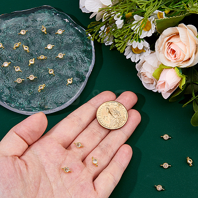 24Pcs Brass Cubic Zirconia Flat Round Connector Charms KK-DC0004-84-1
