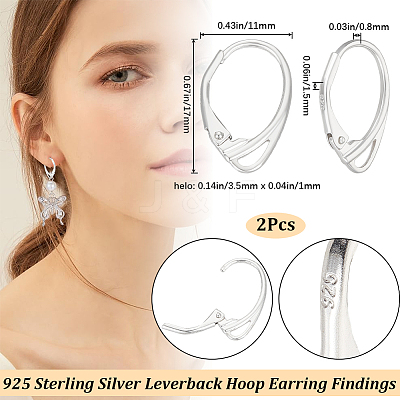 1 Pair 925 Sterling Silver Leverback Earring Findings STER-BBC0006-33-1