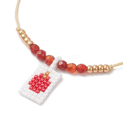 Adjustable Handmade MIYUKI Glass Seed Beads & Natural Agate Charm Bracelets BJEW-MZ00248-01-1