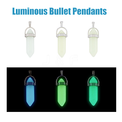 12Pcs 3 Colors Bullet Glass Pointed Luminous Pendants FIND-FH0005-53-1