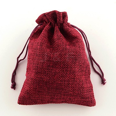 Polyester Imitation Burlap Packing Pouches Drawstring Bags X-ABAG-R004-14x10cm-06-1