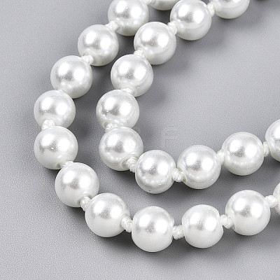 8.2MM Baking Paint Pearlized Glass Pearl Round Beaded Long Necklaces HY-T002-03A-1