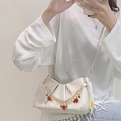 2Pcs Alloy Enamel Strawberry Charm Aluminum Bag Decorative Chains HJEW-BBC0001-27B-1