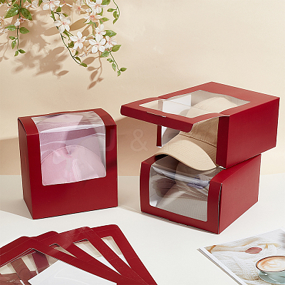Foldable Cardboard Gift Cap Storage Boxes with Clear PVC Window CON-WH0099-66B-1