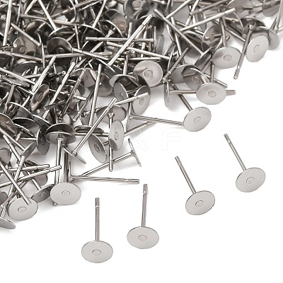 Tarnish Resistant 316 Surgical Stainless Steel Flat Round Blank Peg Stud Earring Settings STAS-R073-05-1