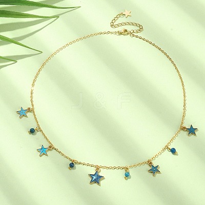 Natural Agate Round & Alloy Enamel Star Charms Bib Necklace with 304 Stainless Steel Chains NJEW-JN04404-03-1