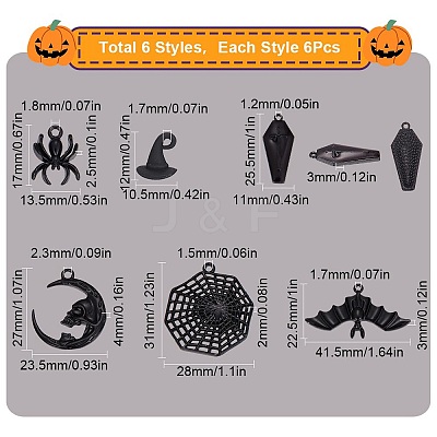 36Pcs 6 Style Halloween Theme Alloy Enamel Pendants FIND-SC0004-37-1