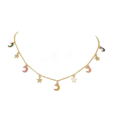 Moon & Star Alloy Enamel Charms Bib Necklaces NJEW-JN04577-1