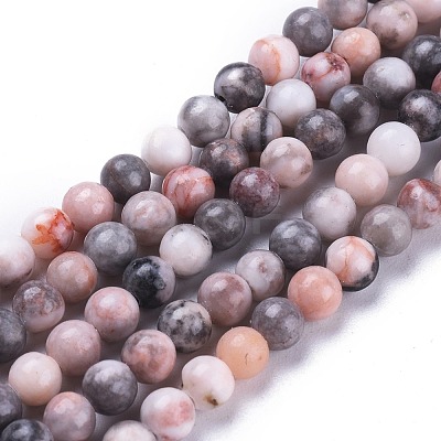 Natural Pink Zebra Jasper Beads Strands G-K410-04-4mm-1