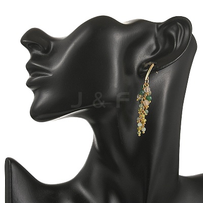 304 Stainless Steel with Natural Mixed Gemstone Stud Earrings EJEW-JE07520-03-1