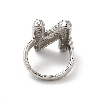 Letter Brass Micro Pave Clear Cubic Zirconia Open Cuff Ring for Women RJEW-N046-03N-P-1