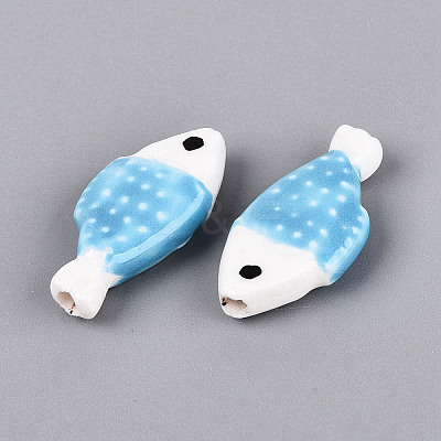Hand Painted Fish Shaped Porcelain Beads PORC-N013-06K-1