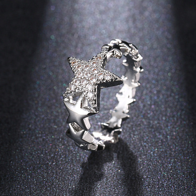 Star Brass Micro Pave Clear Cubic Zirconia Finger Rings for Women FS-WGB2D32-03-1