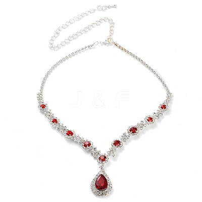 Teardrop Alloy Rhinestone Necklaces & Stud Earring Sets for Women SJEW-U001-01P-03-1