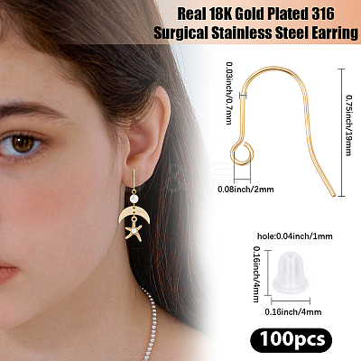 100Pcs 304 Stainless Steel Earring Hooks STAS-BBC0008-78B-1